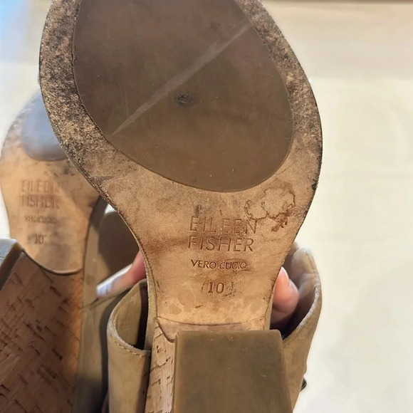 Eileen Fisher Plex Mid Block heel heels Cork Sandal Tan shoes Leather Women's 10 - Picture 8 of 8